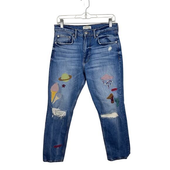Zara Embroidered Boyfriend Jeans - Picture 1 of 8